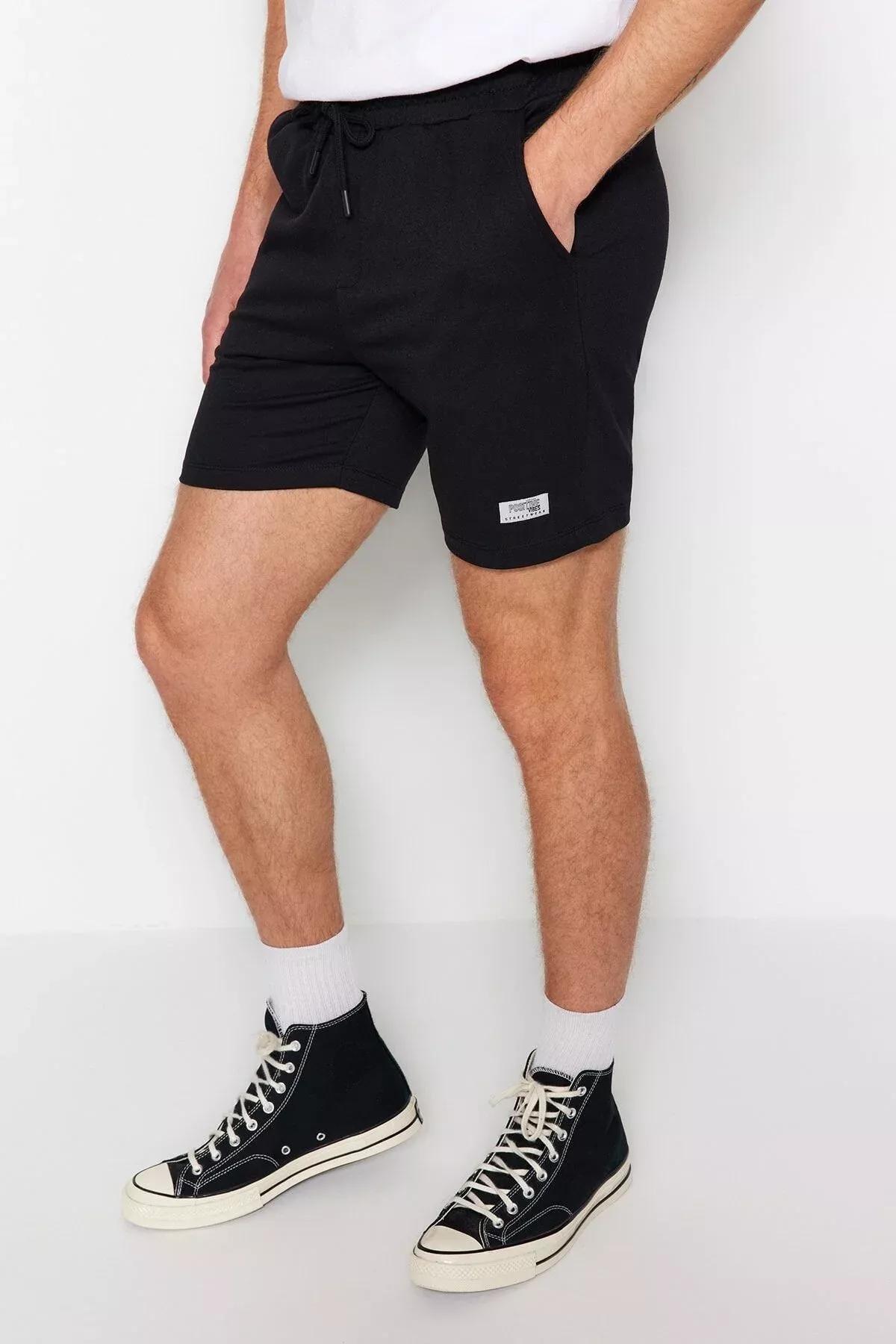 Black Mid Waist Straight Shorts, , large image number 5
