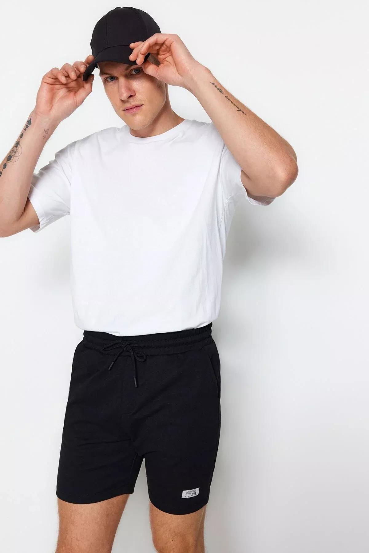 Black Mid Waist Straight Shorts, , large image number 6