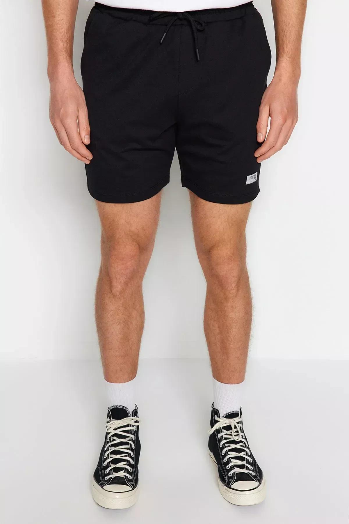 Black Mid Waist Straight Shorts, , large image number 7