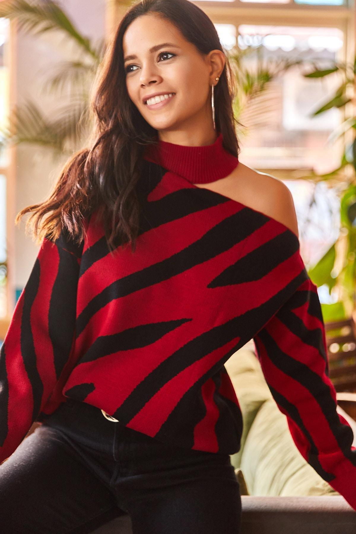 Red Oversized Sweater, Burgundy, large image number 1