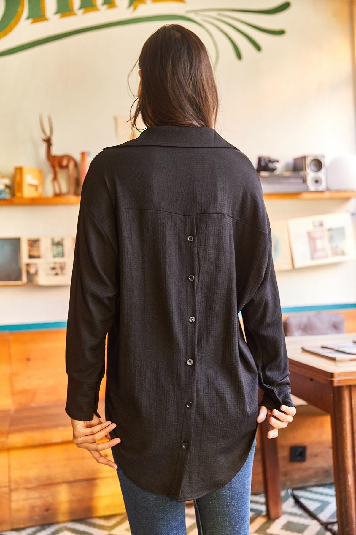 Black Buttoned Textured Oversized Shirt, , large image number 4