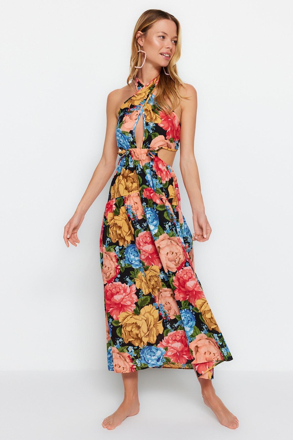 Multicolour Floral Ruffle Hem Dress, Very colorful, large image number 1