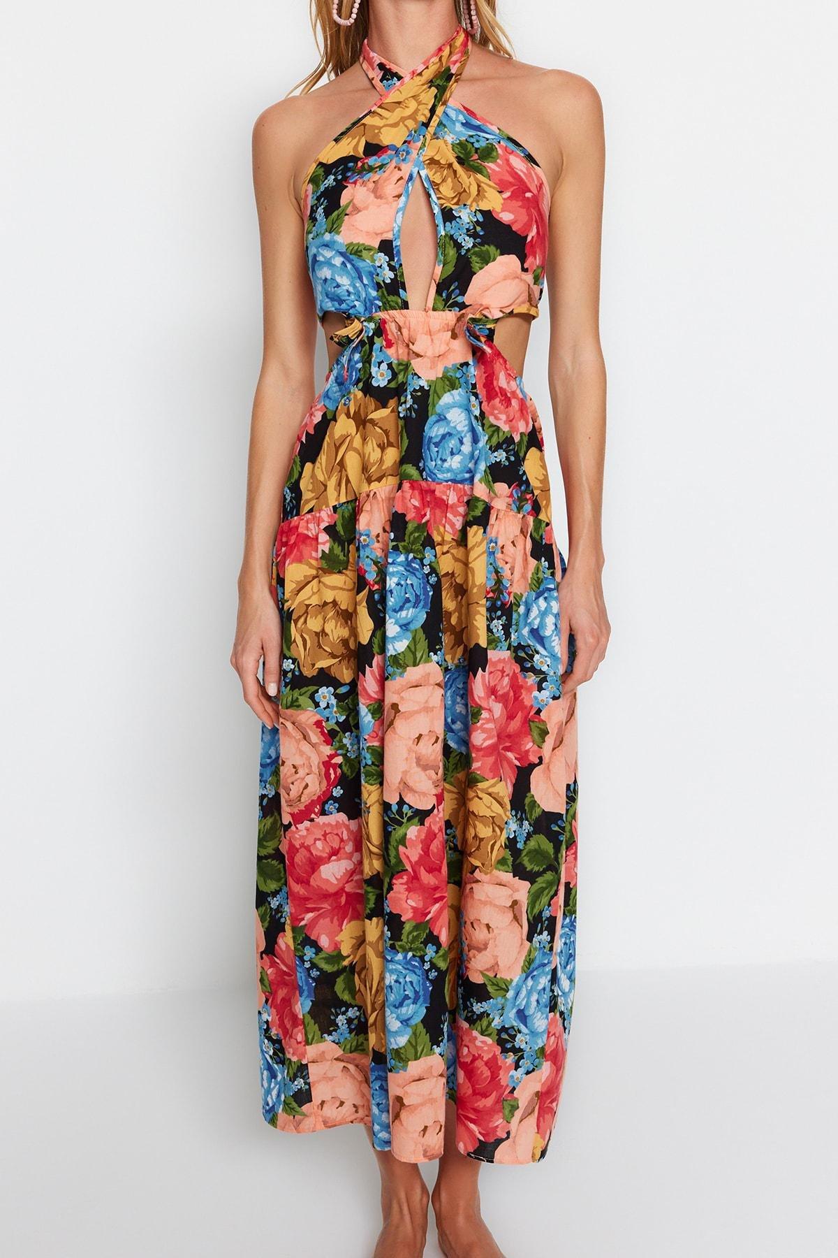 Multicolour Floral Ruffle Hem Dress, Very colorful, large image number 2