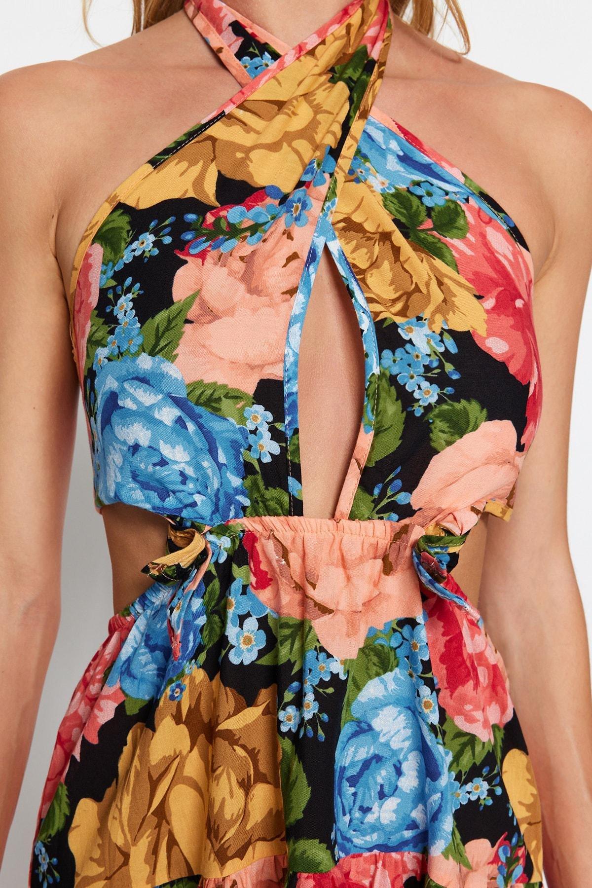 Multicolour Floral Ruffle Hem Dress, Very colorful, large image number 3