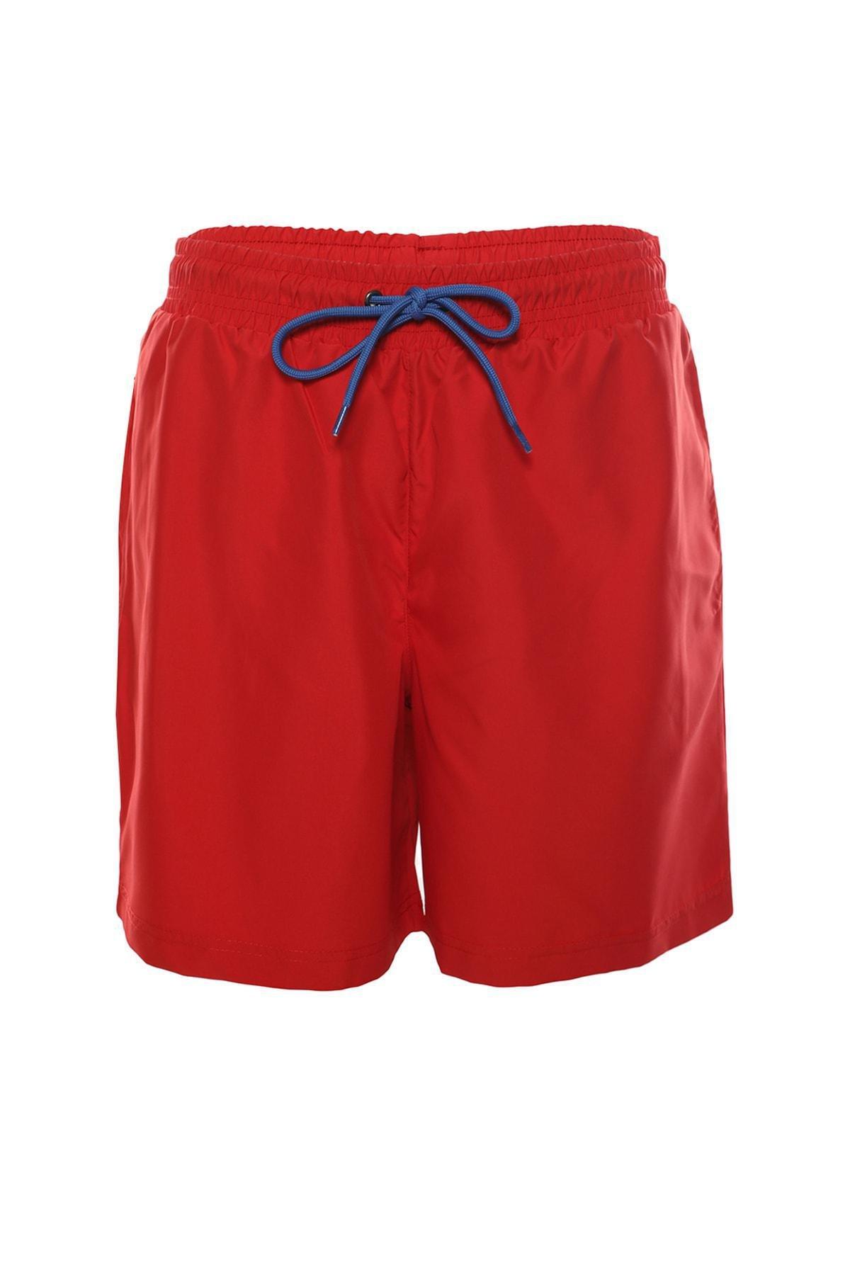 Red Plain Mid Waist Swim Shorts, , large image number 9