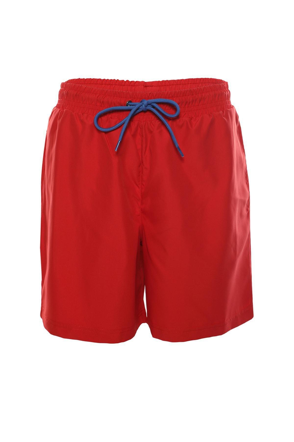 Trendyol - Red Plain Mid Waist Swim Shorts