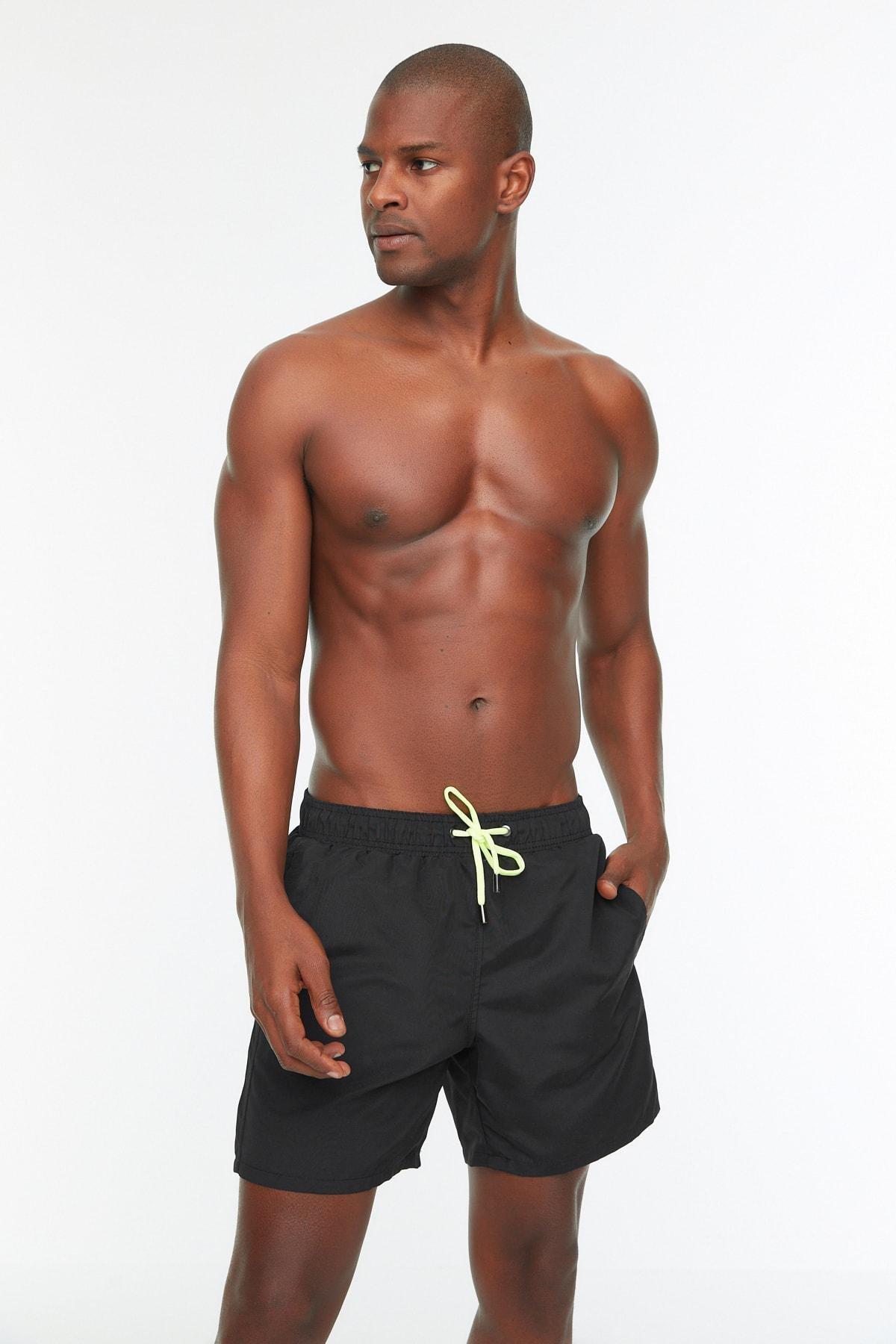 Black Mid Waist Swim Shorts, , large image number 0