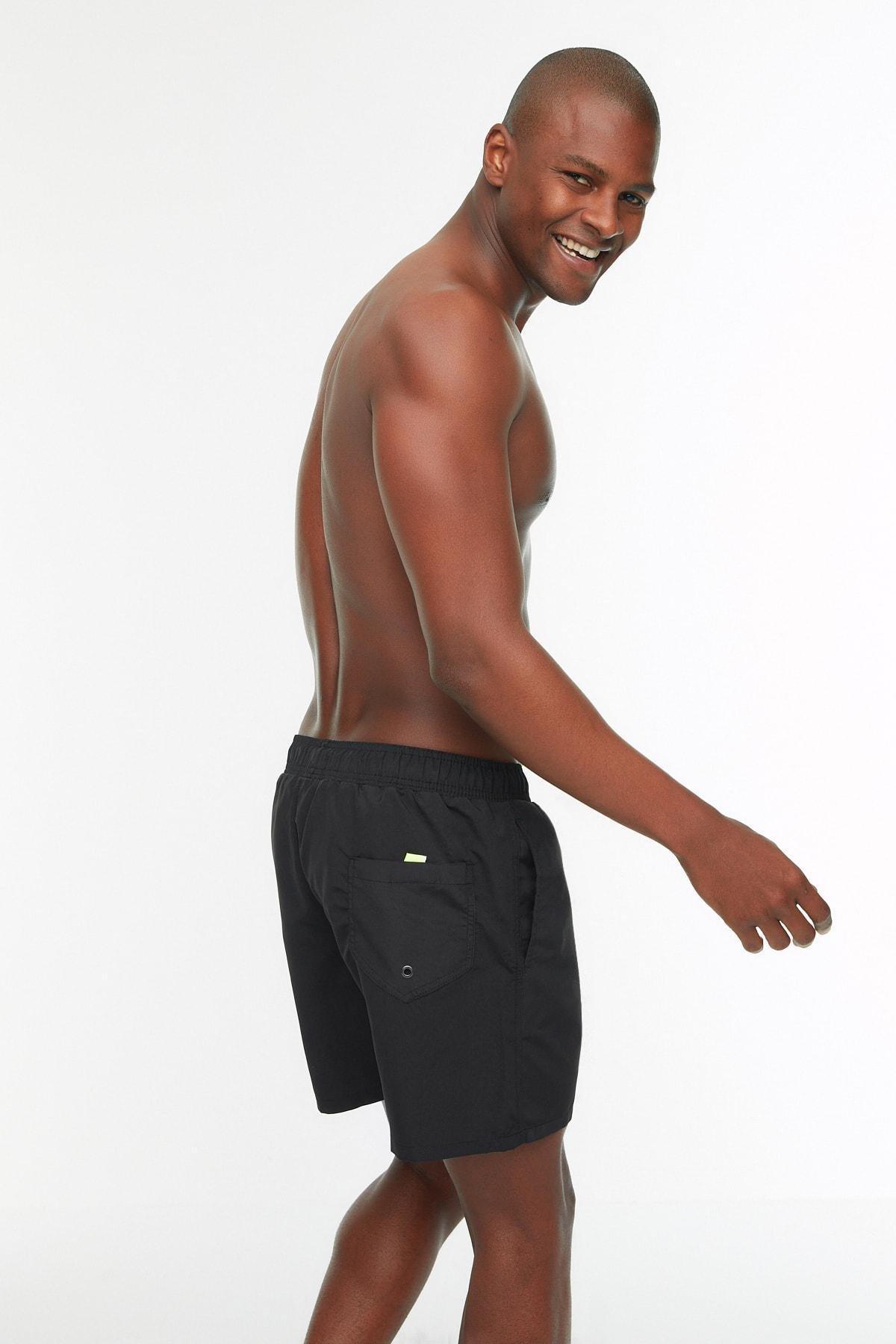 Trendyol - Black Mid Waist Swim Shorts