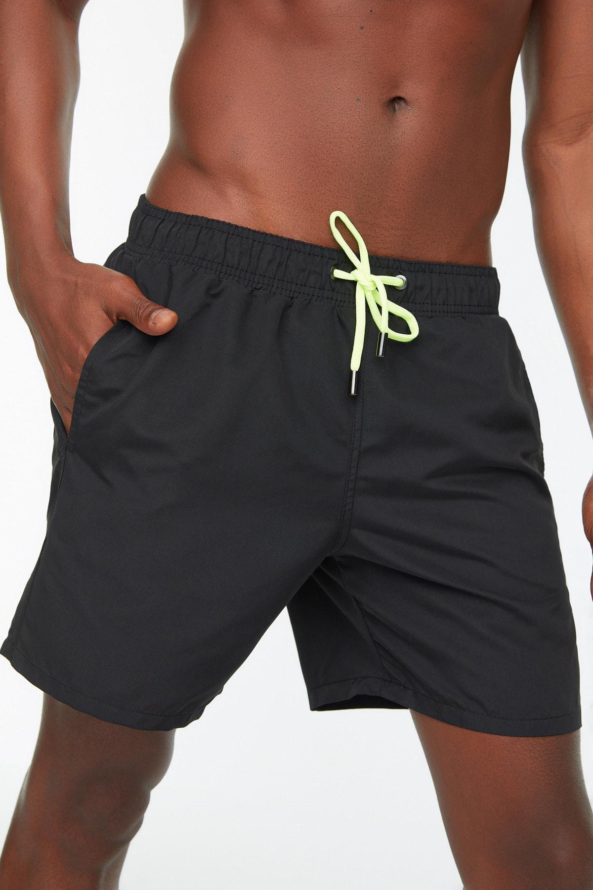 Trendyol - Black Mid Waist Swim Shorts