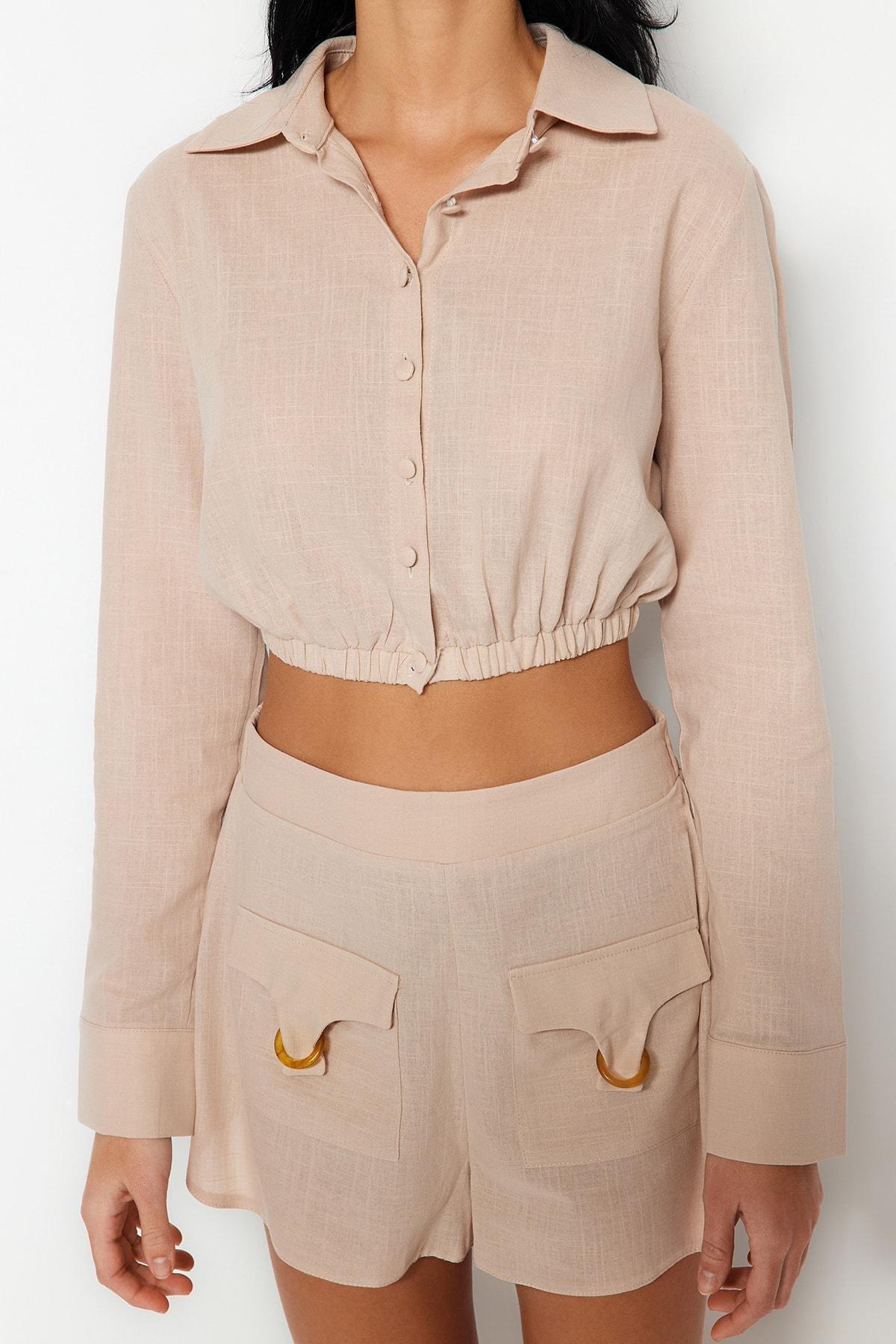 Trendyol - Beige Lapel Collar Straight Blouse