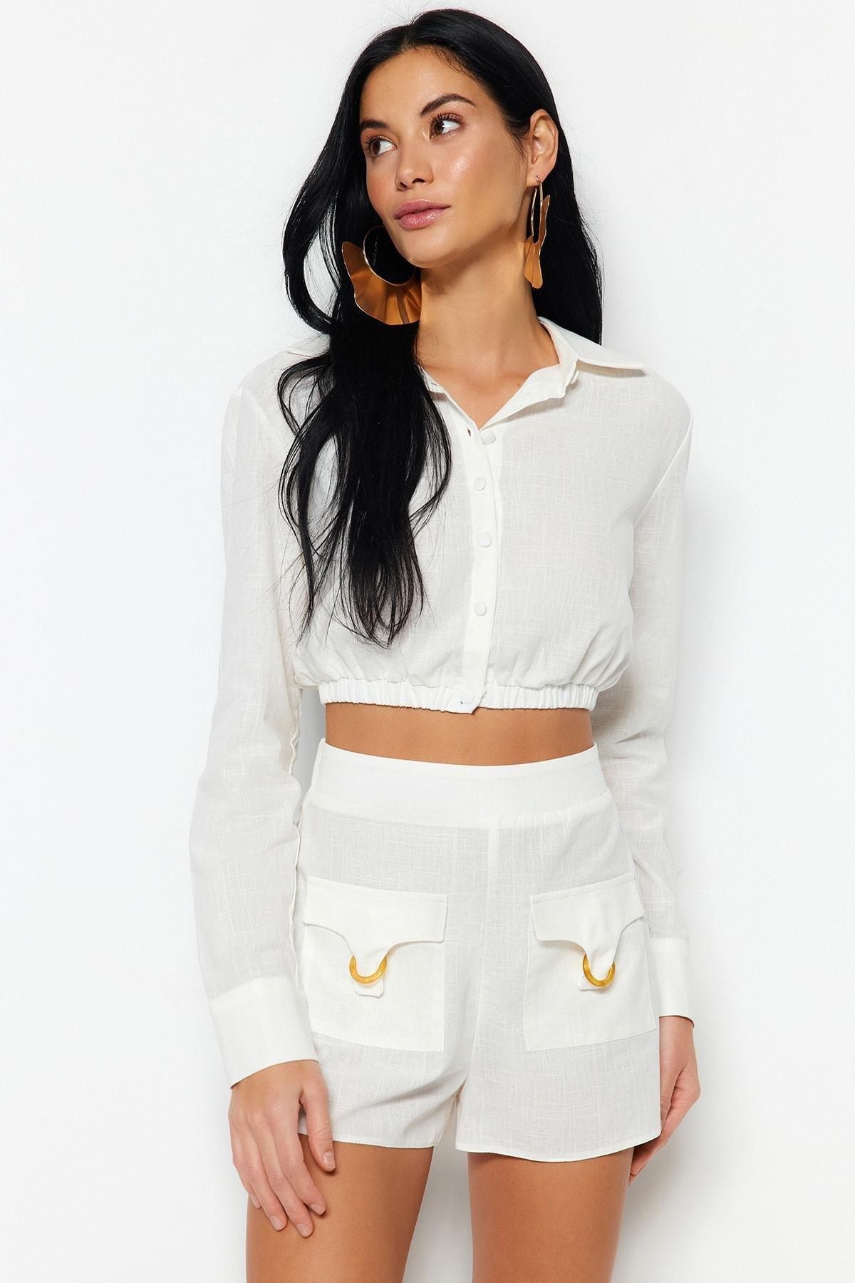 White High Waist Straight Shorts, , large image number 2