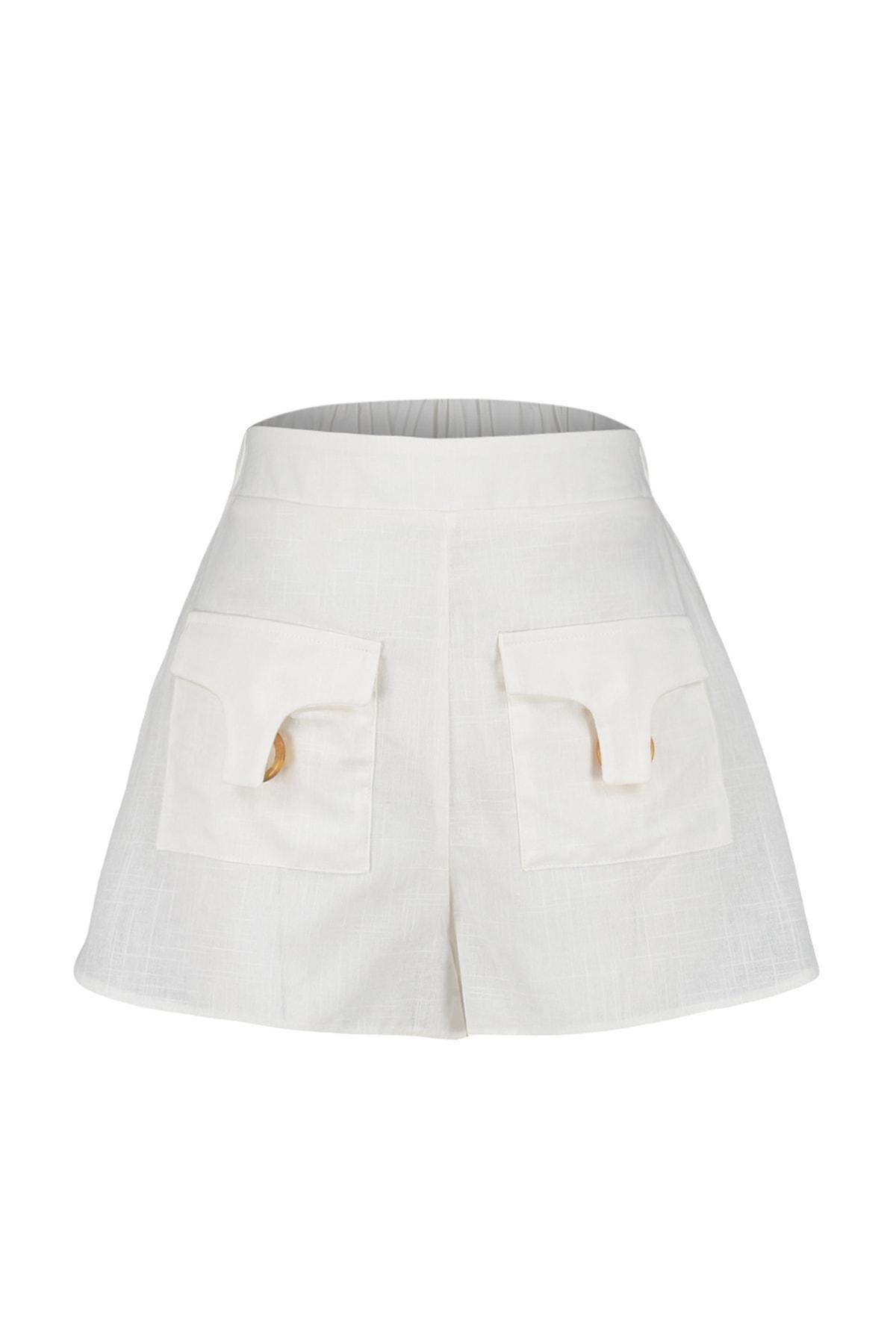 Trendyol - White High Waist Straight Shorts