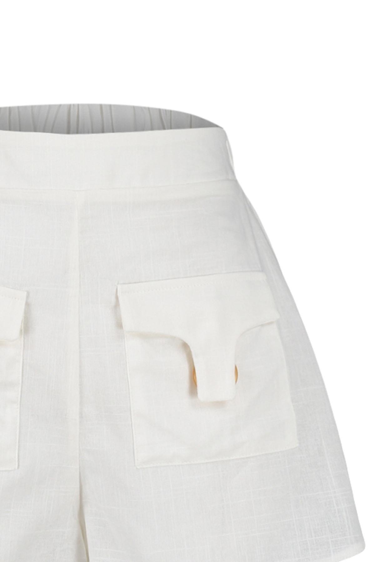 White High Waist Straight Shorts, , large image number 6