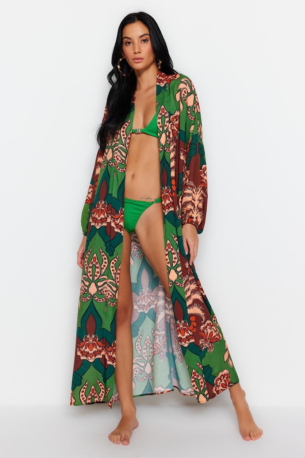 Patterned Collar Kimono, , large image number 1