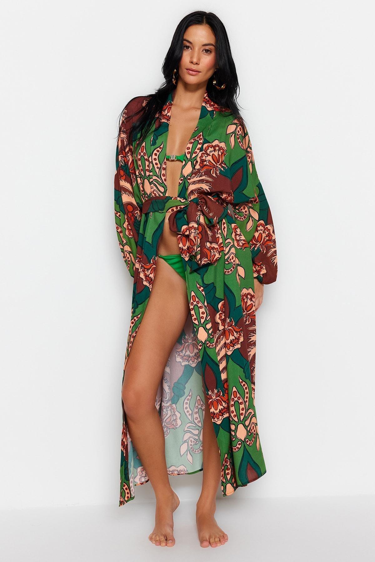Patterned Collar Kimono, , large image number 2