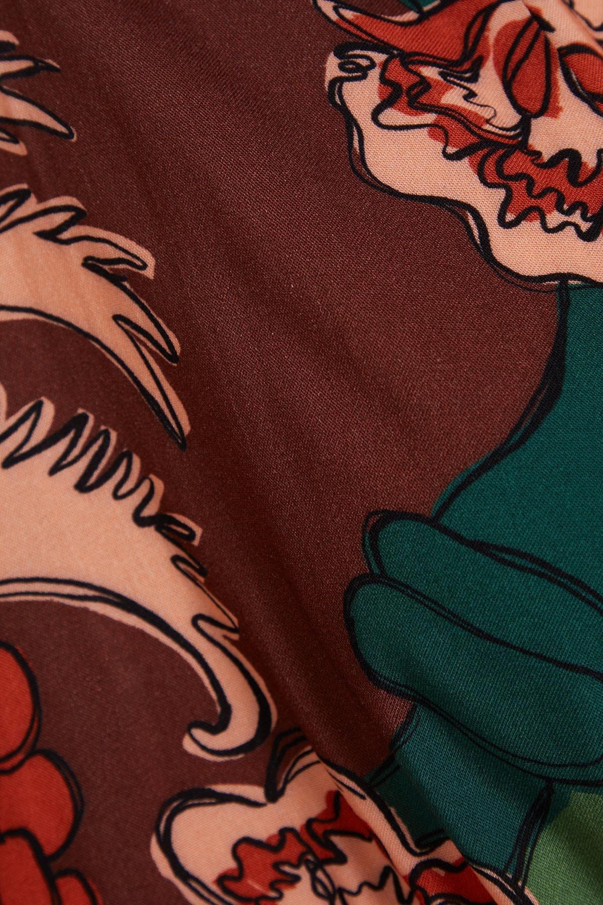 Patterned Collar Kimono, Brown, large image number 6