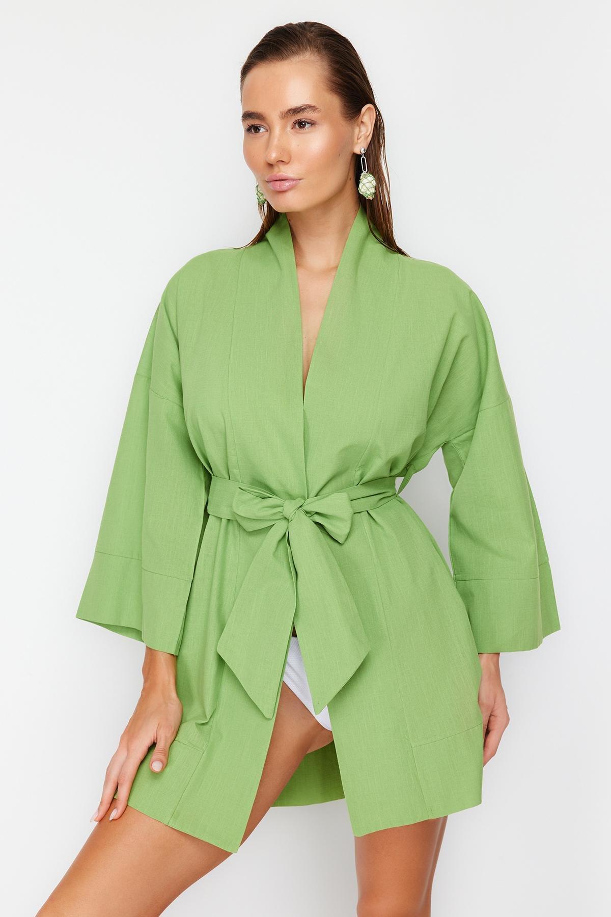 Green Woven Beach Kimono TBESS23KM00080, , large image number 0