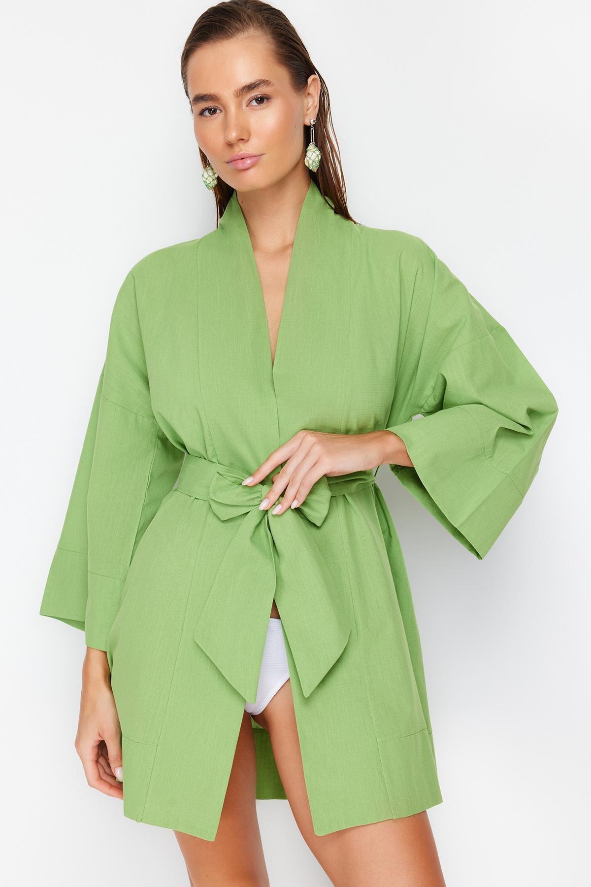 Green Woven Beach Kimono TBESS23KM00080, , large image number 3