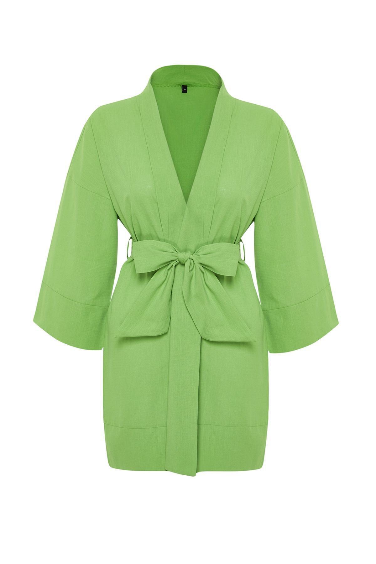 Green Woven Beach Kimono TBESS23KM00080, , large image number 4