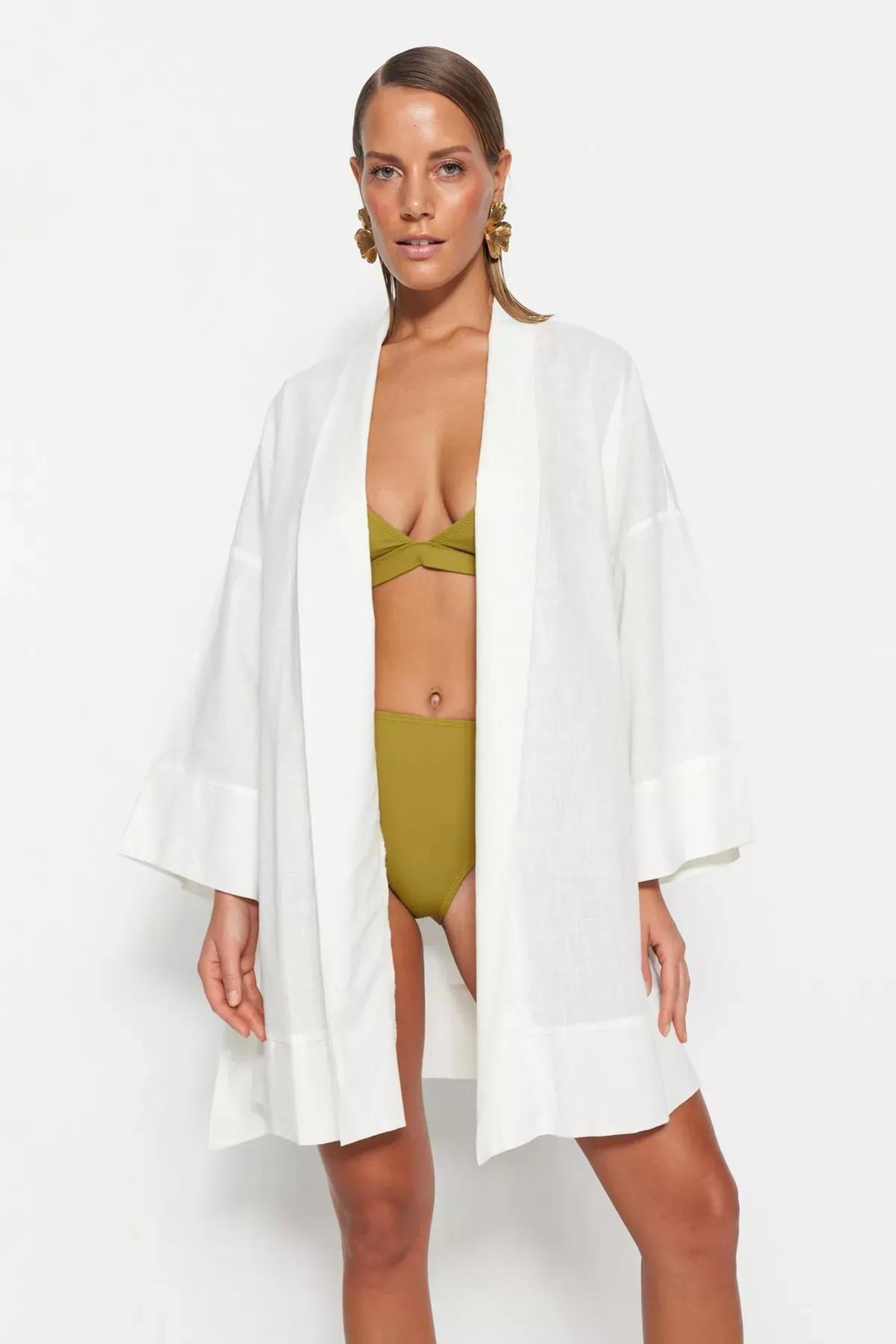 Shawl Collar Kimono, White, medium