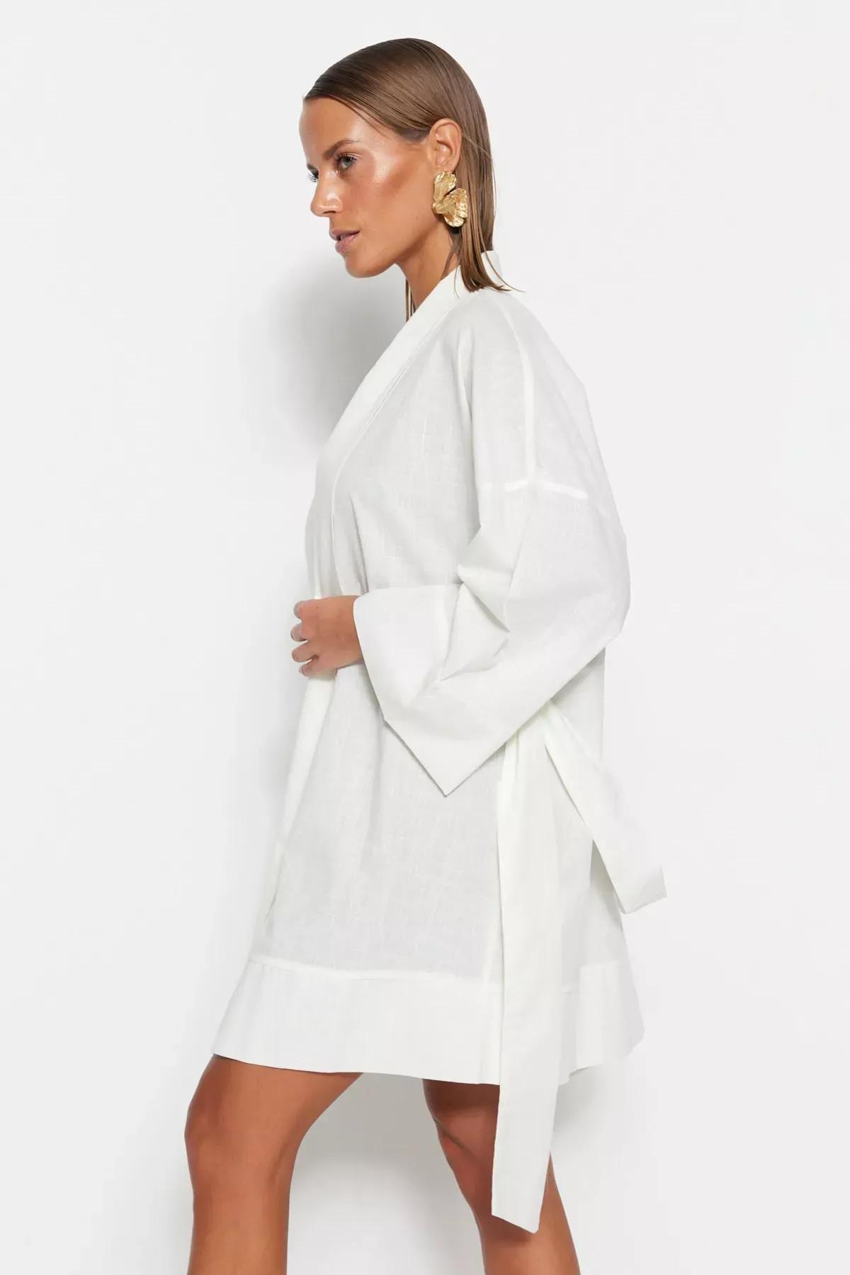 Shawl Collar Kimono, White, medium