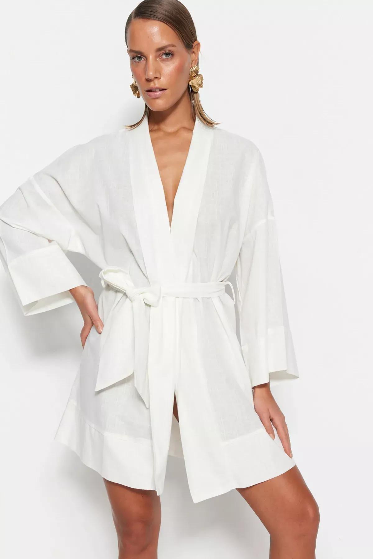 Shawl Collar Kimono, White, medium