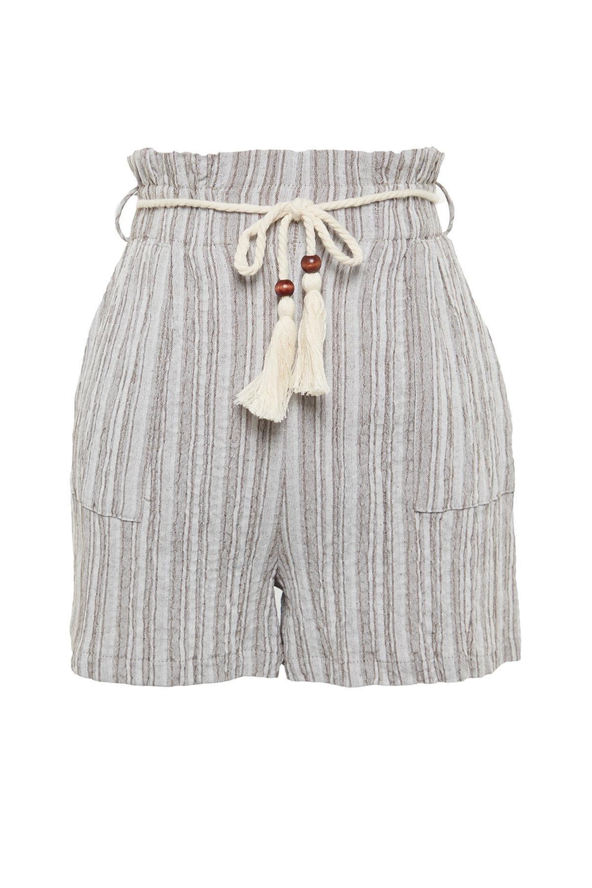 Multicolour High Waist Straight Shorts, Multicolor, large image number 4