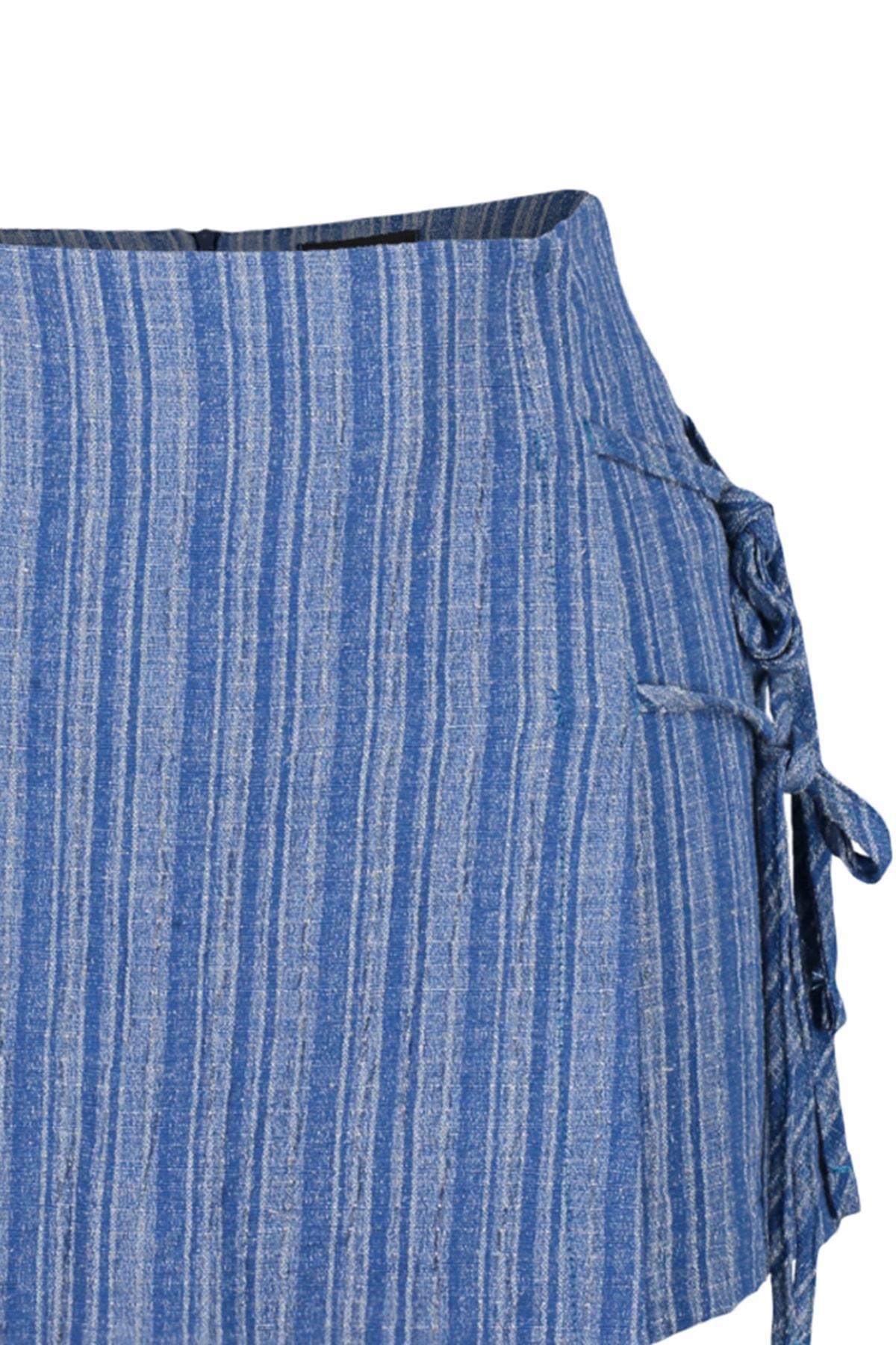 Blue High Waist Straight Shorts, , large image number 5