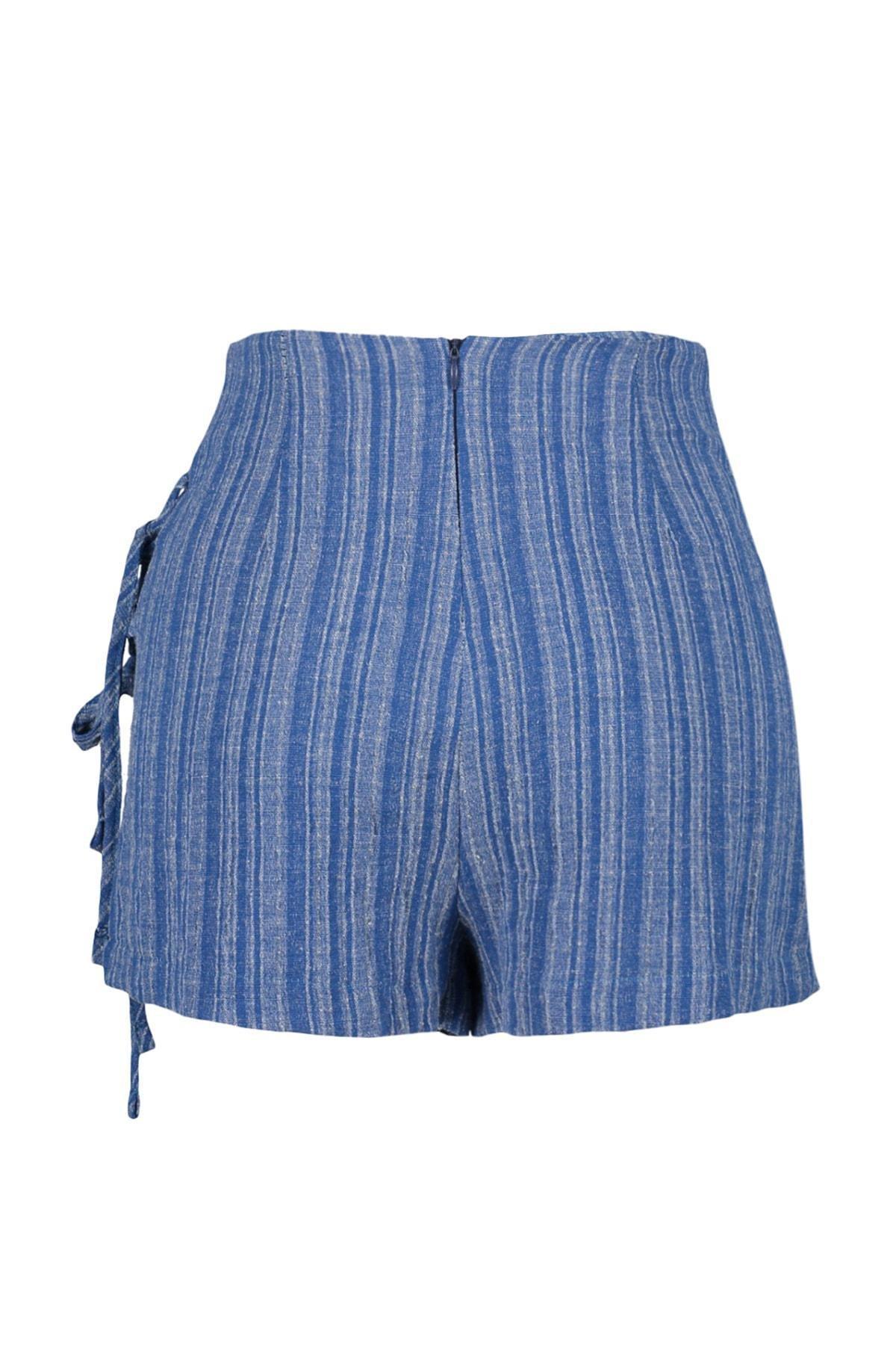 شورت بقصة مستقيمة بخصر مرتفع، أزرق, , large image number 6