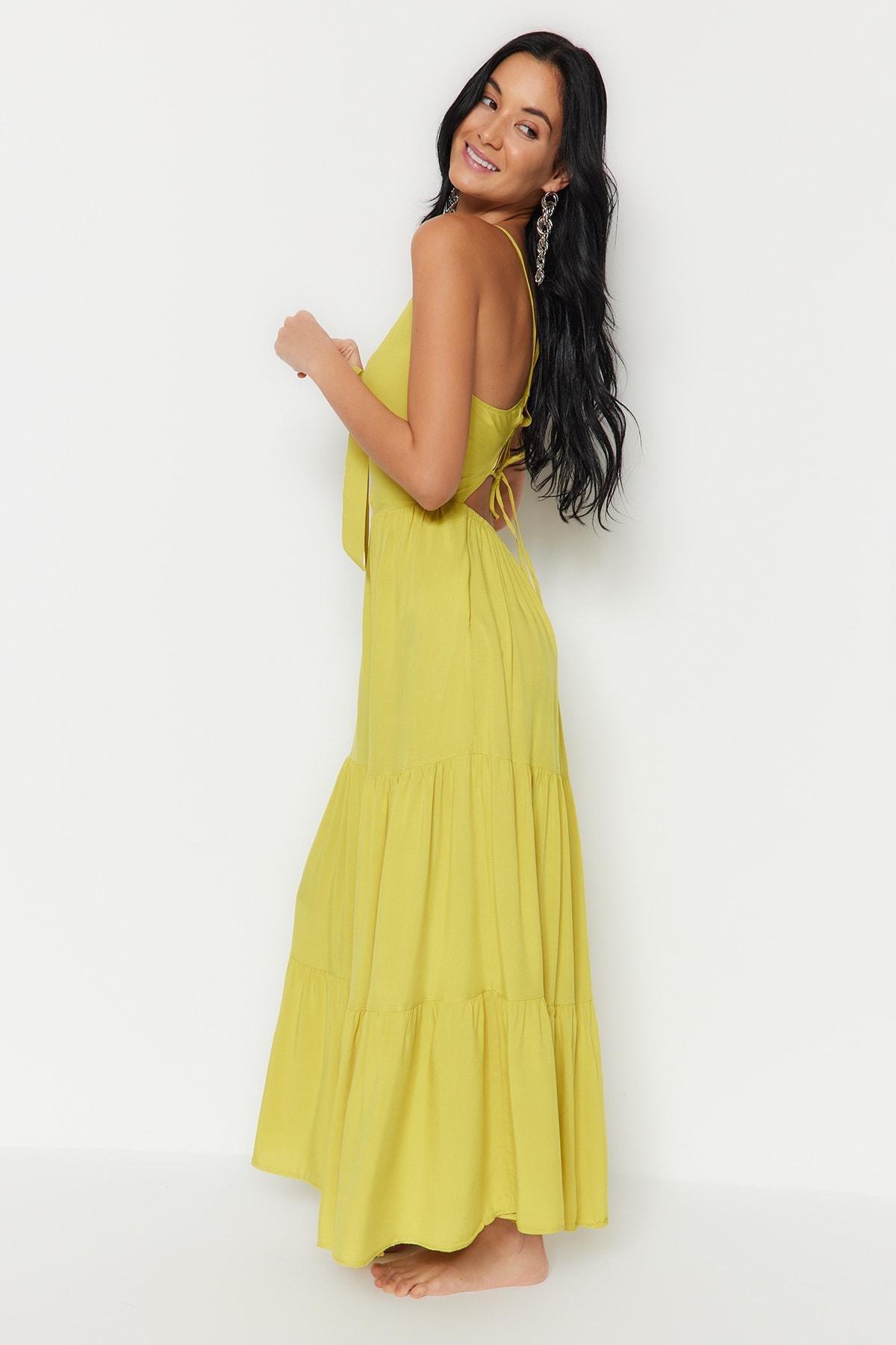 Green V-Neck Smock Dress, , large image number 0