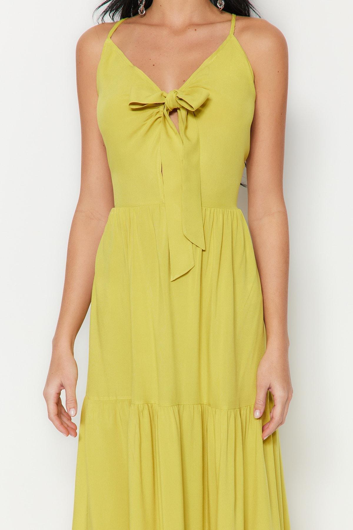 Green V-Neck Smock Dress, , large image number 3