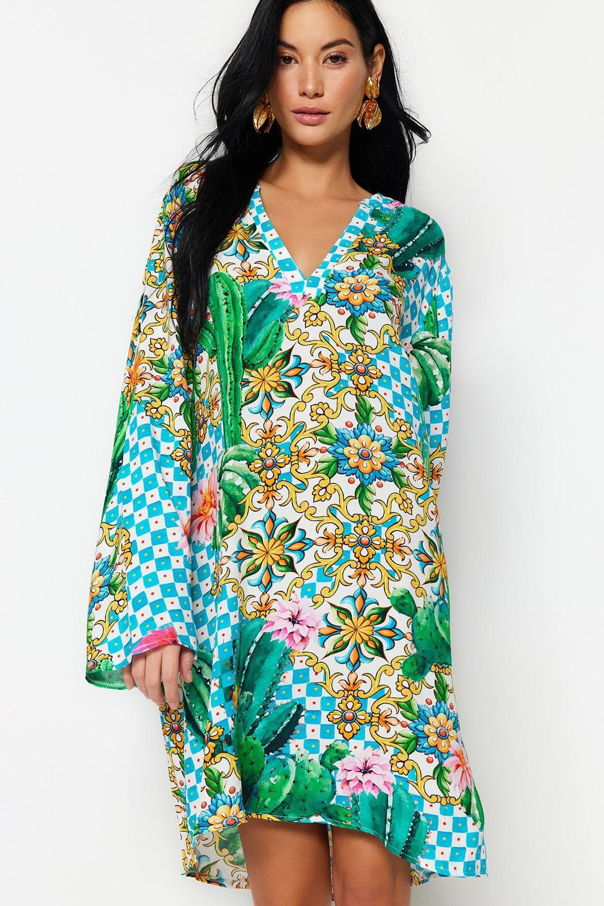 Multicolour V-Neck Shirt Dress, , large image number 1