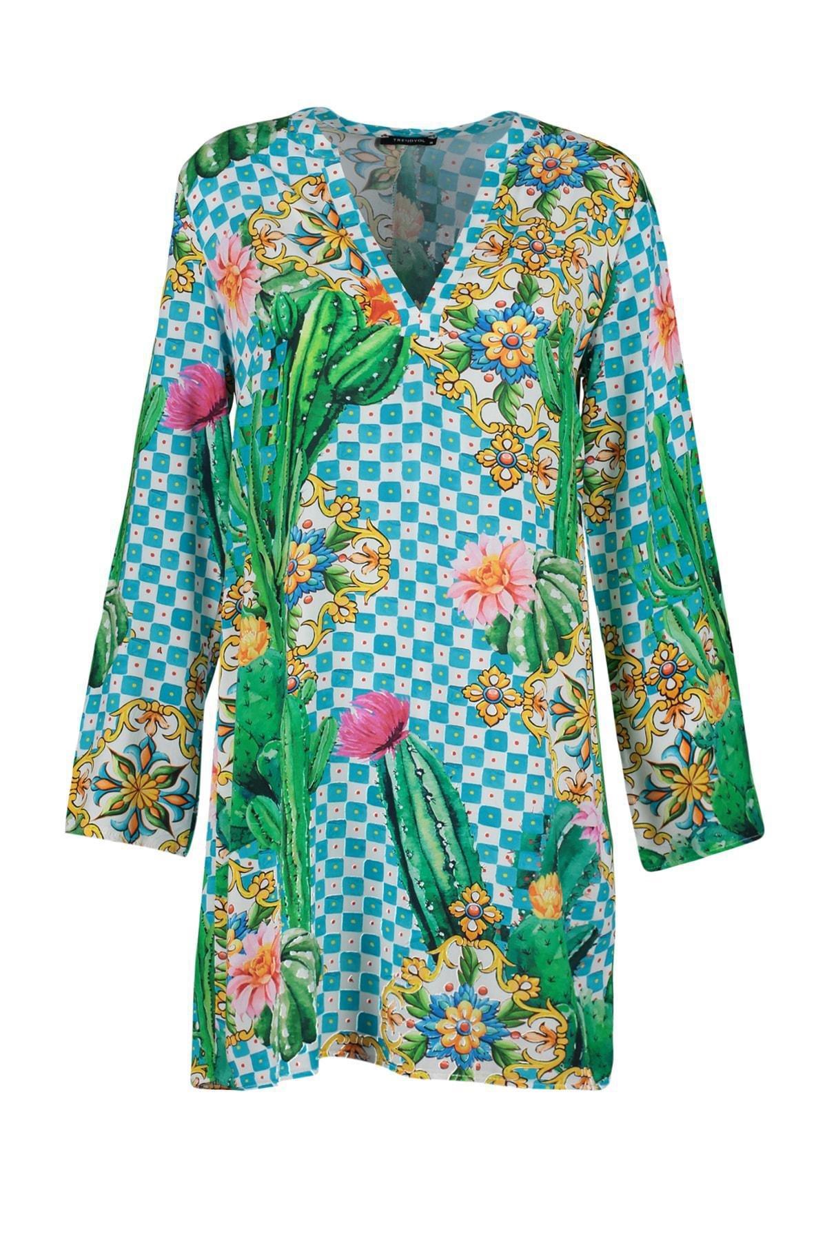 Multicolour V-Neck Shirt Dress, , large image number 5