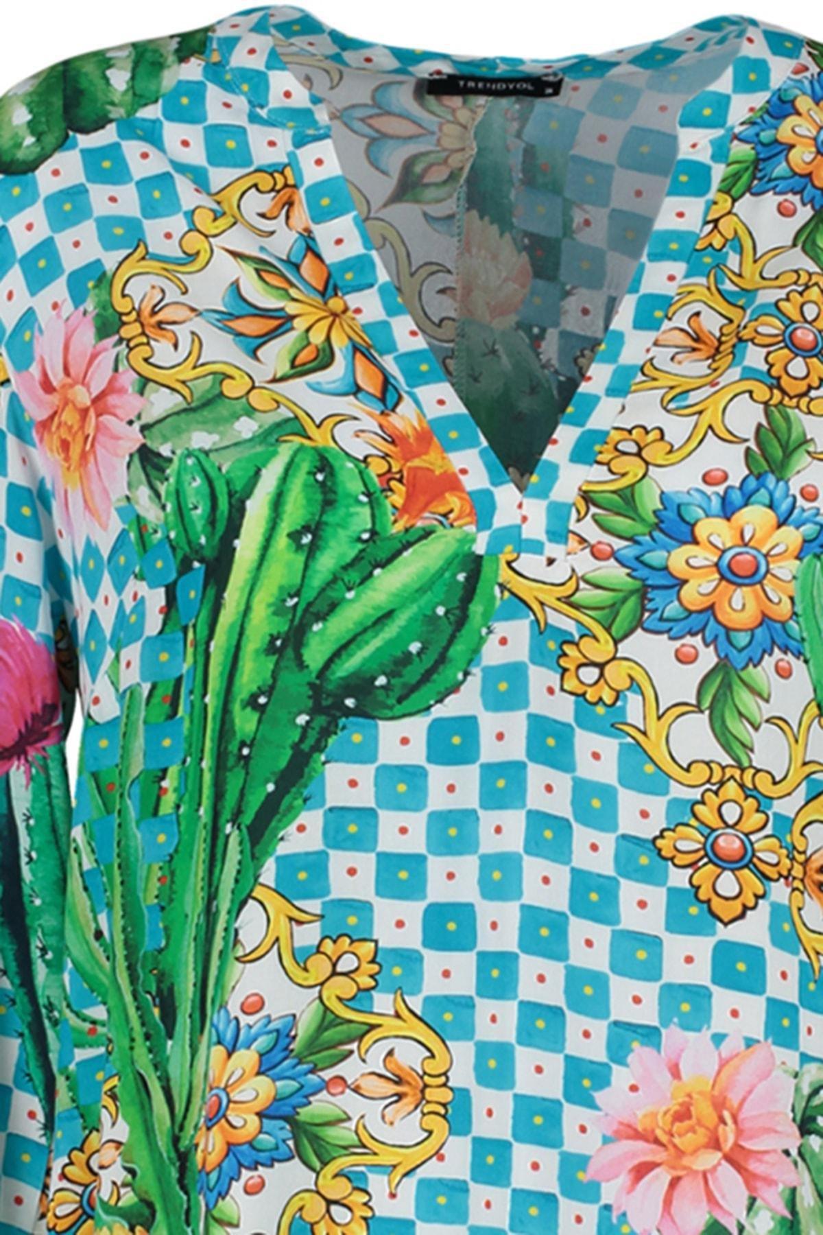 Multicolour V-Neck Shirt Dress, , large image number 7