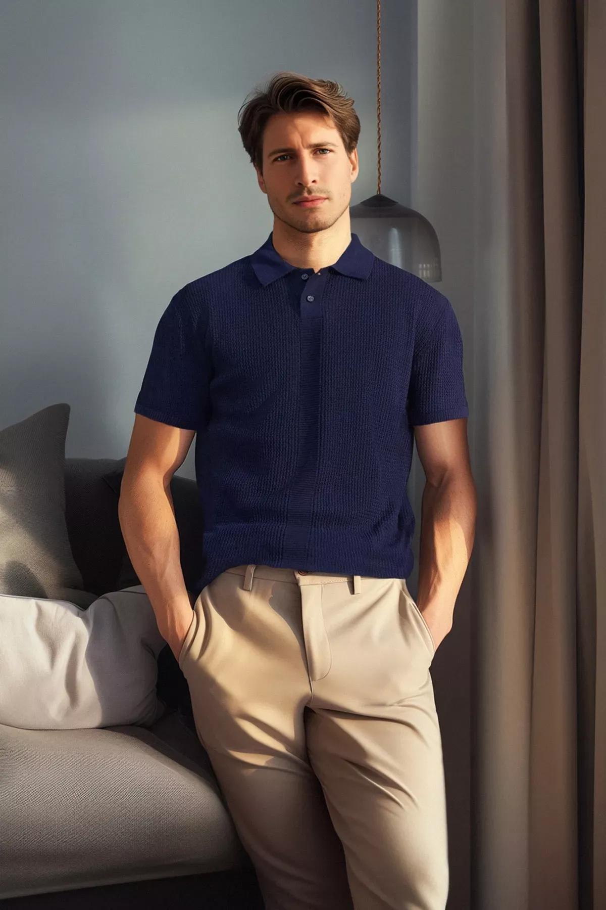 Navy Ajoure Polo T-Shirt, Navy blue, medium