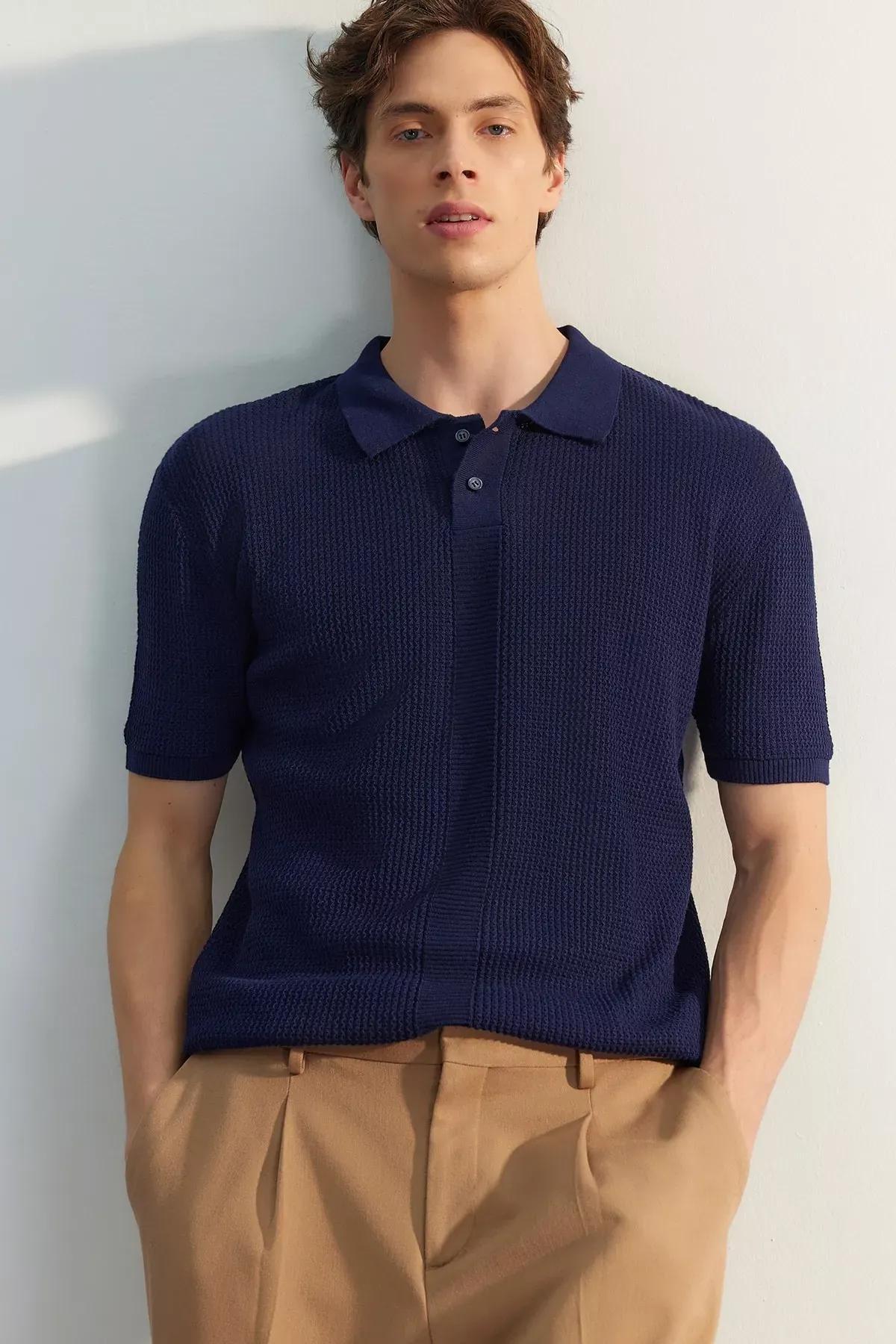 Navy Ajoure Polo T-Shirt, Navy blue, medium
