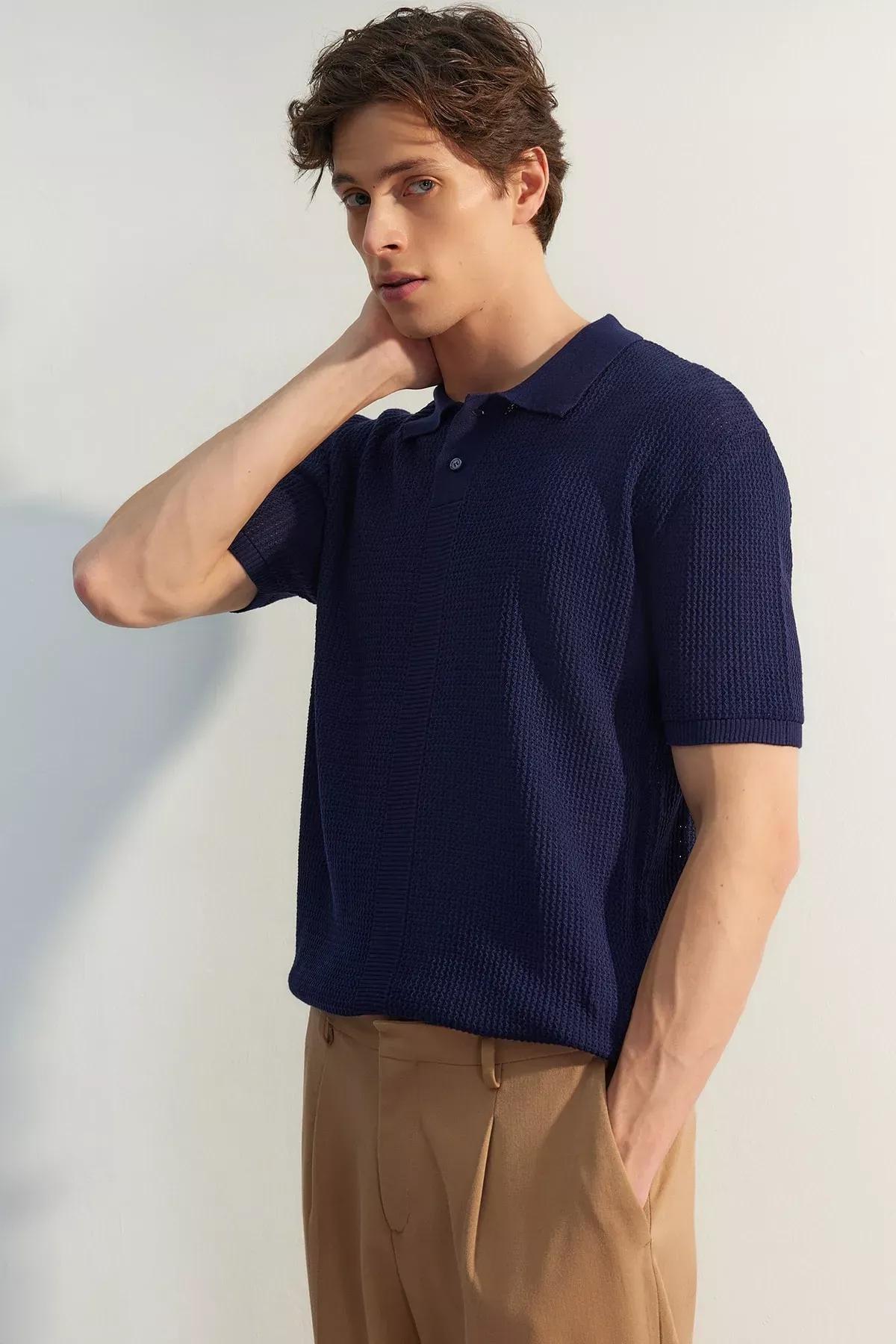 Navy Ajoure Polo T-Shirt, Navy blue, medium