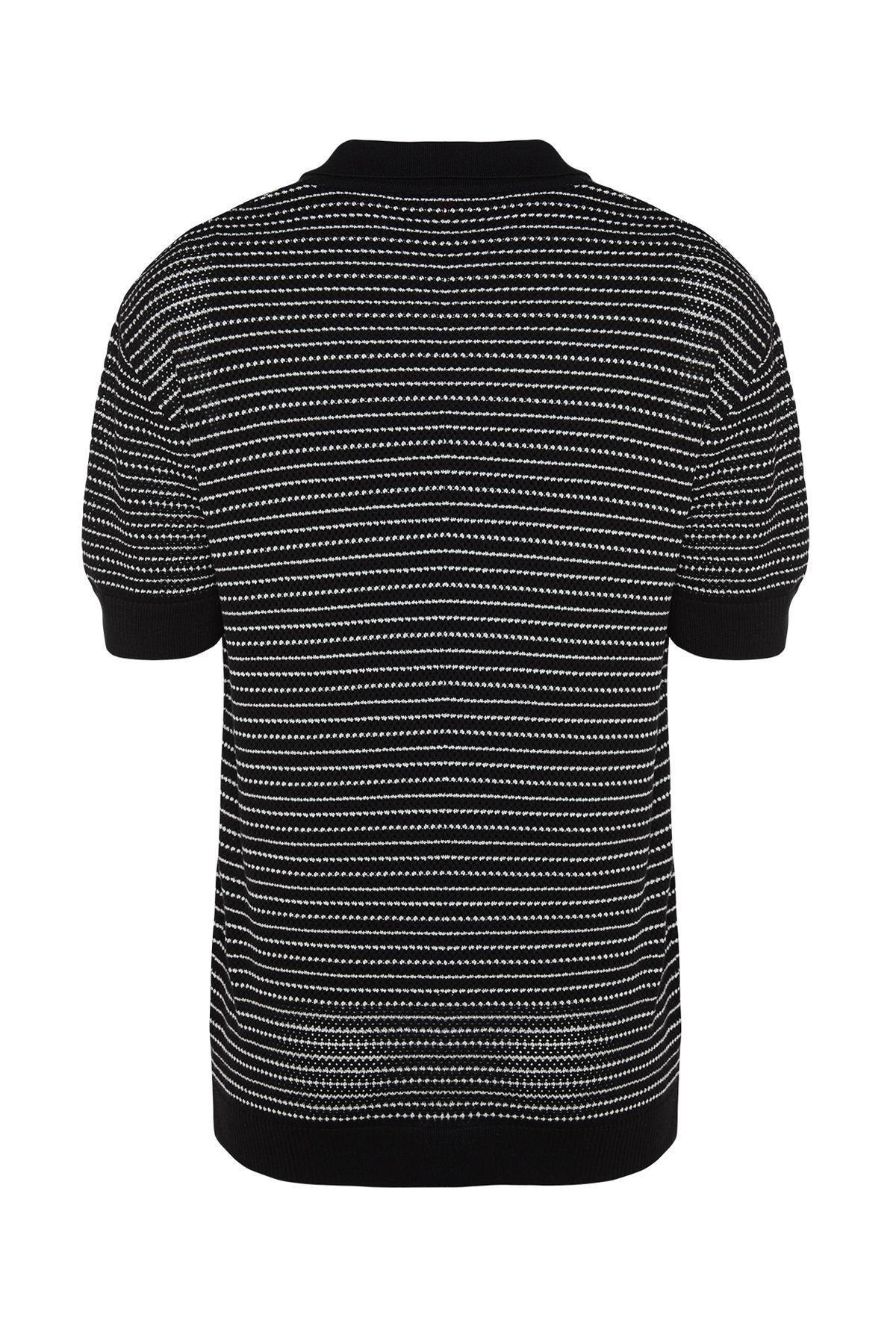 Black Relaxed Polo Neck Knitted T-Shirt, , large image number 1