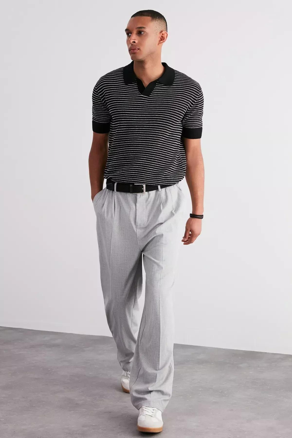 Black Relaxed Polo Neck Knitted T-Shirt, , large image number 2