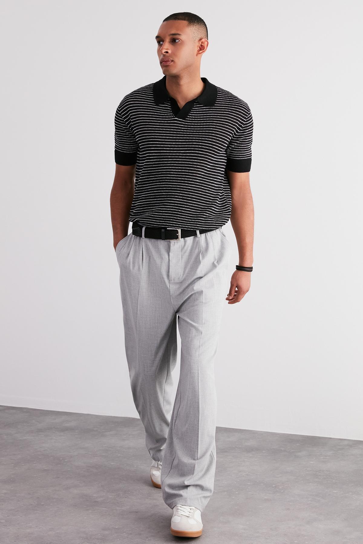 Black Relaxed Polo Neck Knitted T-Shirt, , large image number 3