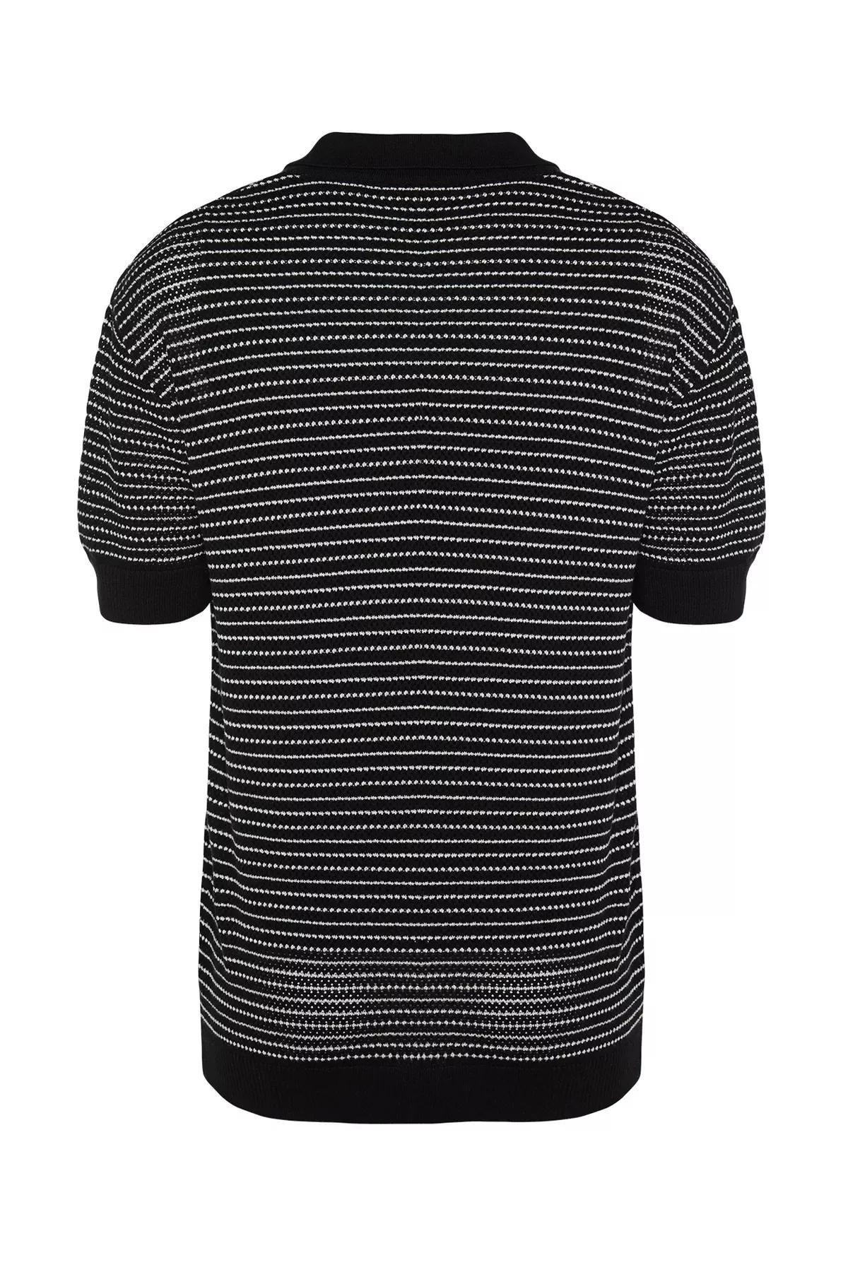 Black Relaxed Polo Neck Knitted T-Shirt, , large image number 6