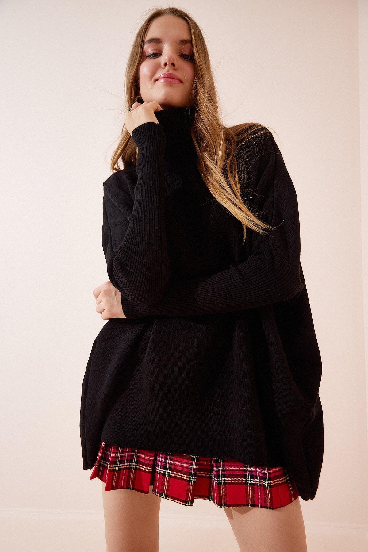 Black Turtleneck Oversize Sweater, , large image number 1