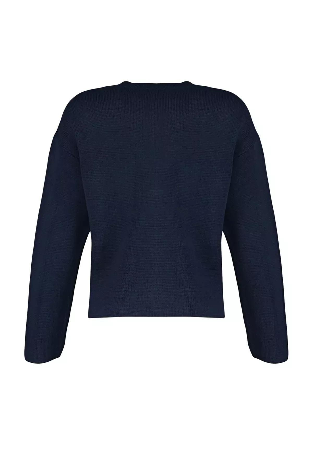 Blue Accessorized Knitted Cardigan, , large image number 6
