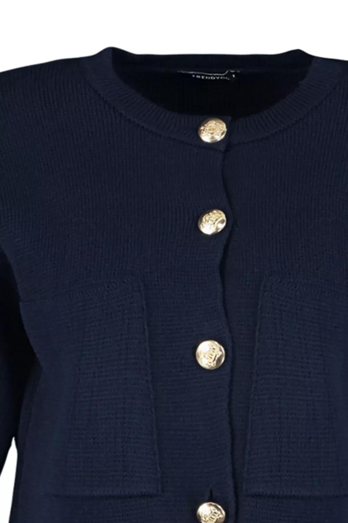 Blue Accessorized Knitted Cardigan, , large image number 7