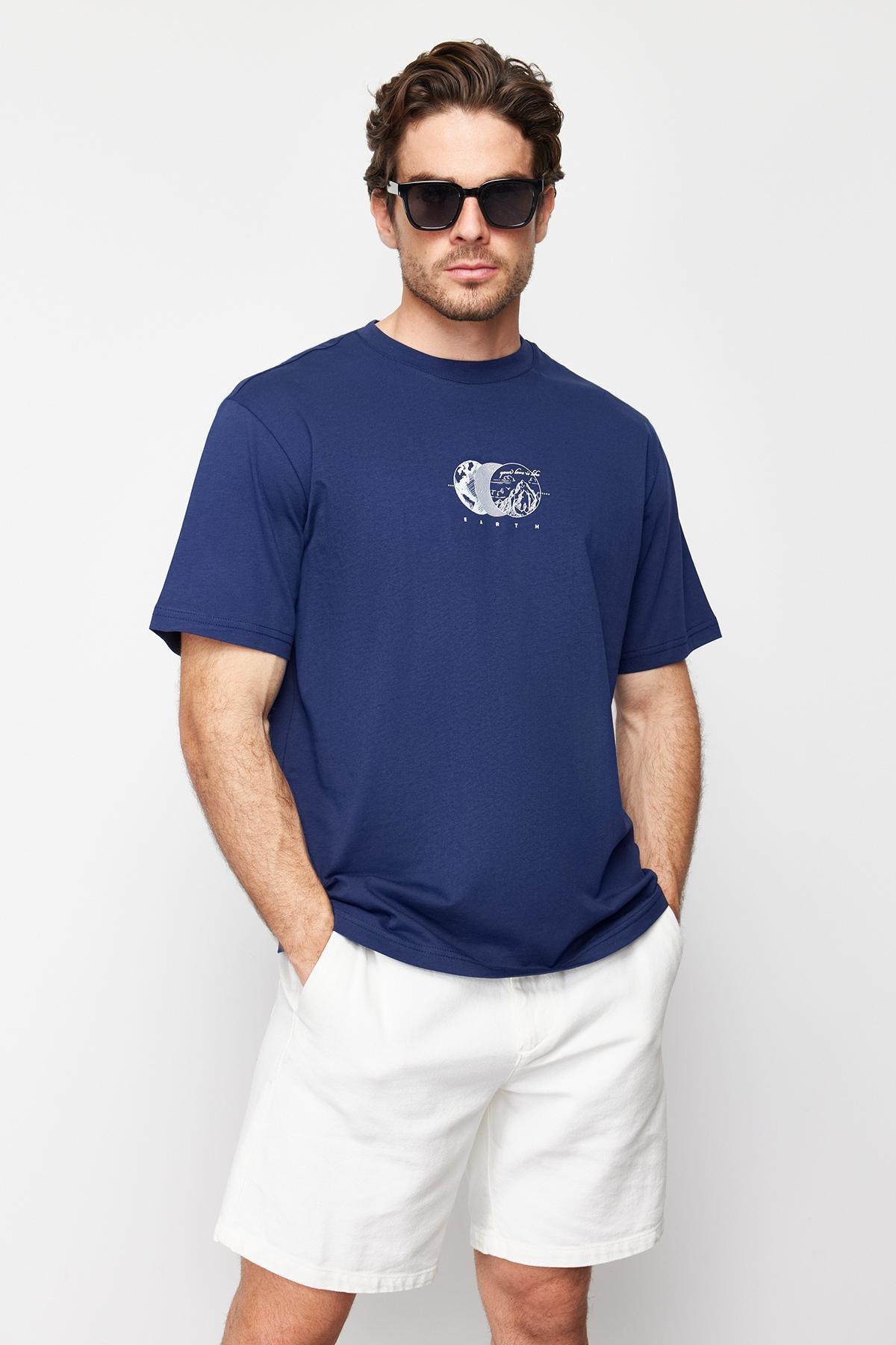Navy Printed T-Shirt, , large image number 0