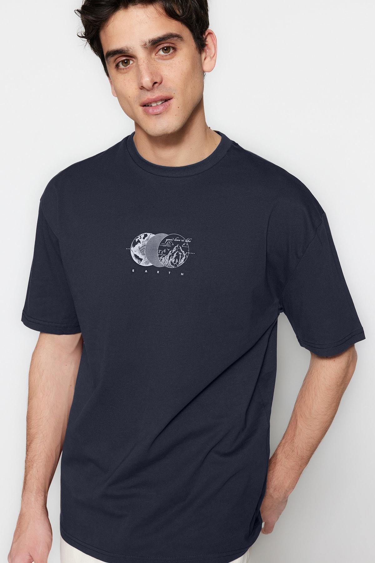Black Relaxed Print Cotton T-Shirt, , large image number 1