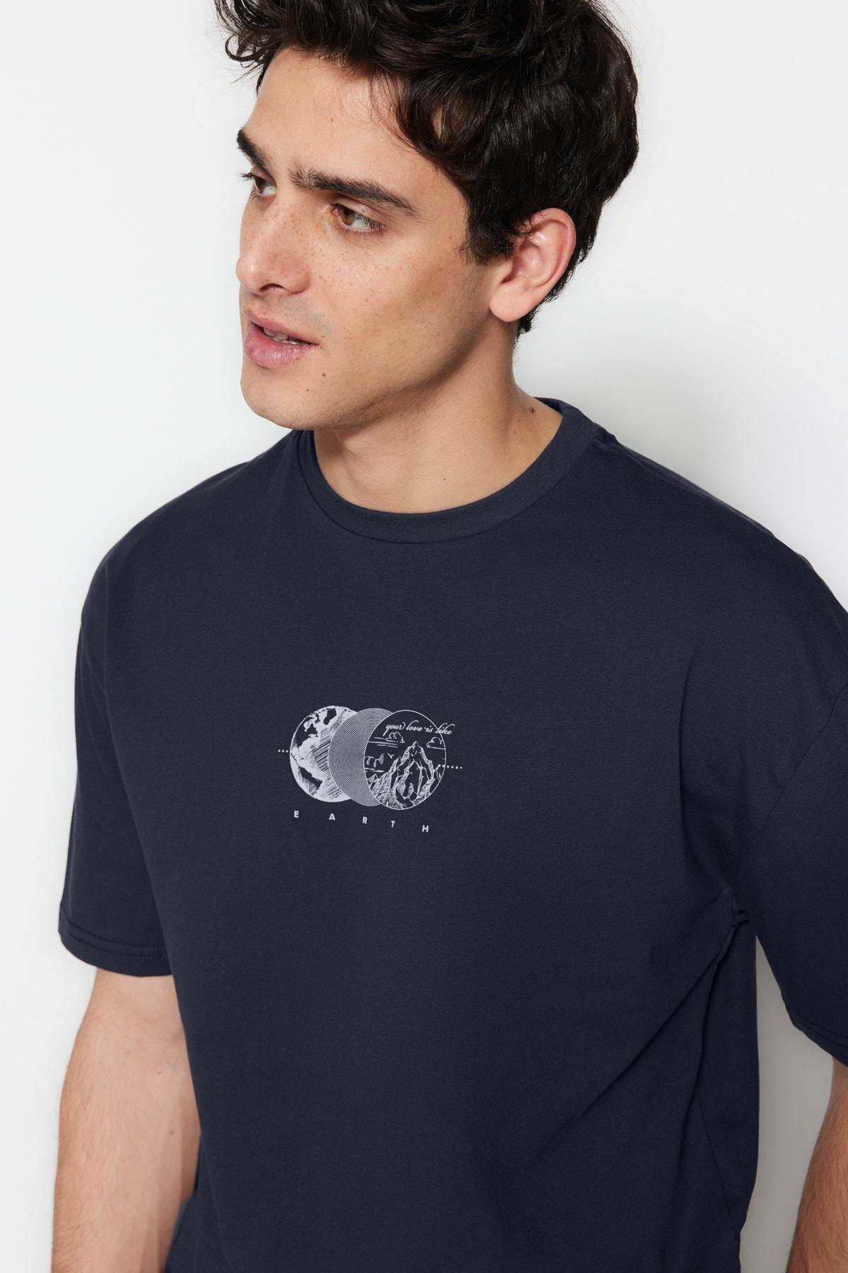Black Relaxed Print Cotton T-Shirt, , large image number 3