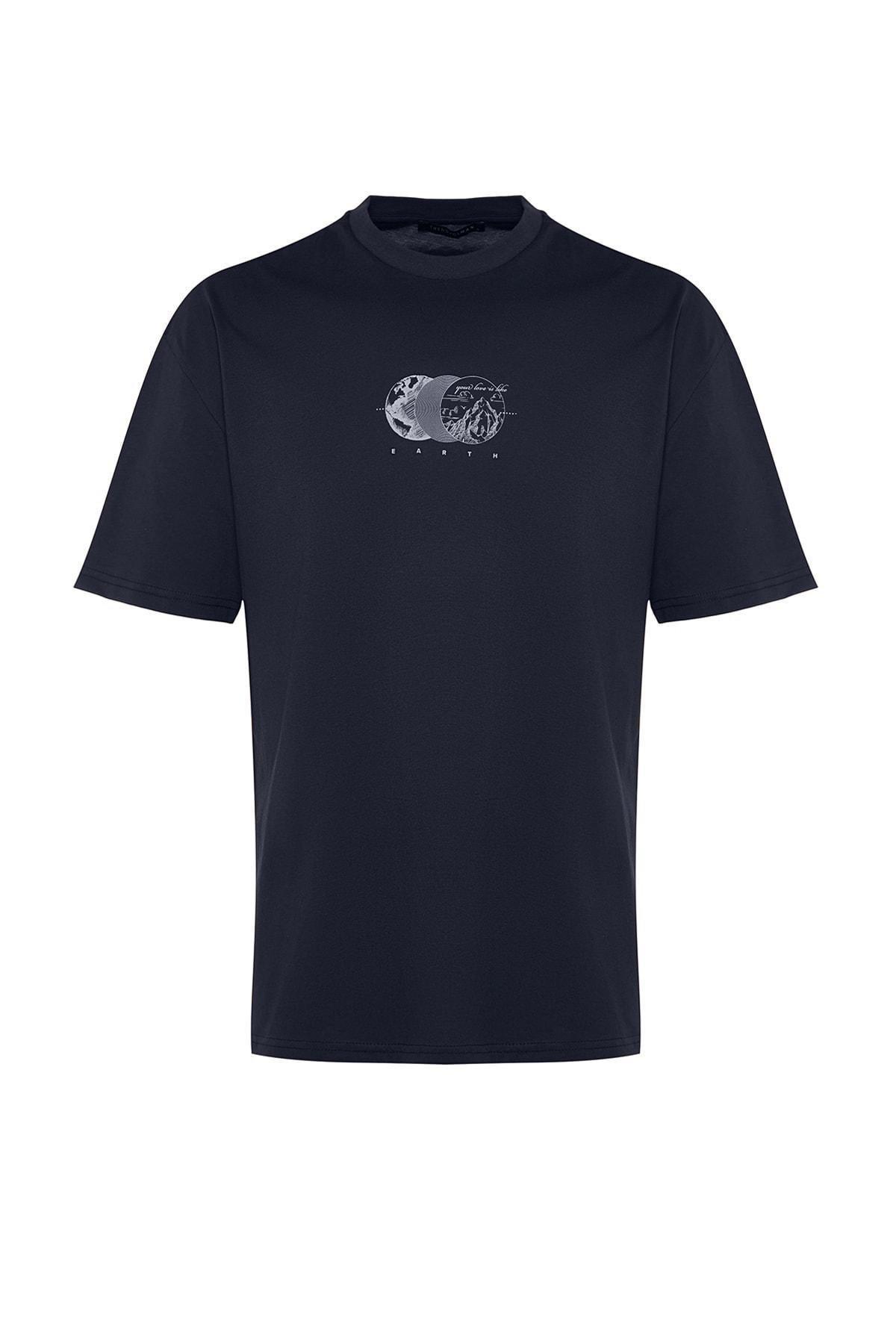 Black Relaxed Print Cotton T-Shirt, , large image number 4