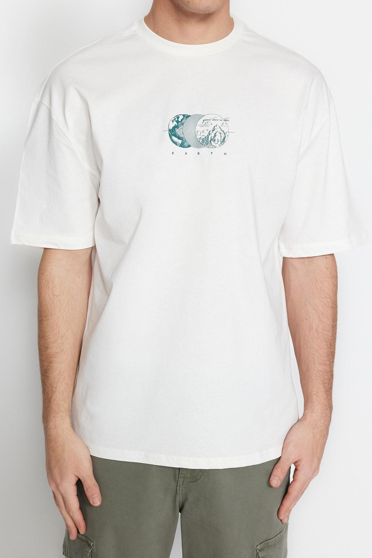 Cream Printed Relaxed T-Shirt, , large image number 0