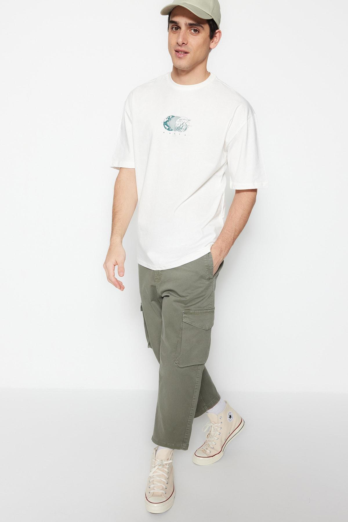 Cream Printed Relaxed T-Shirt, , large image number 1